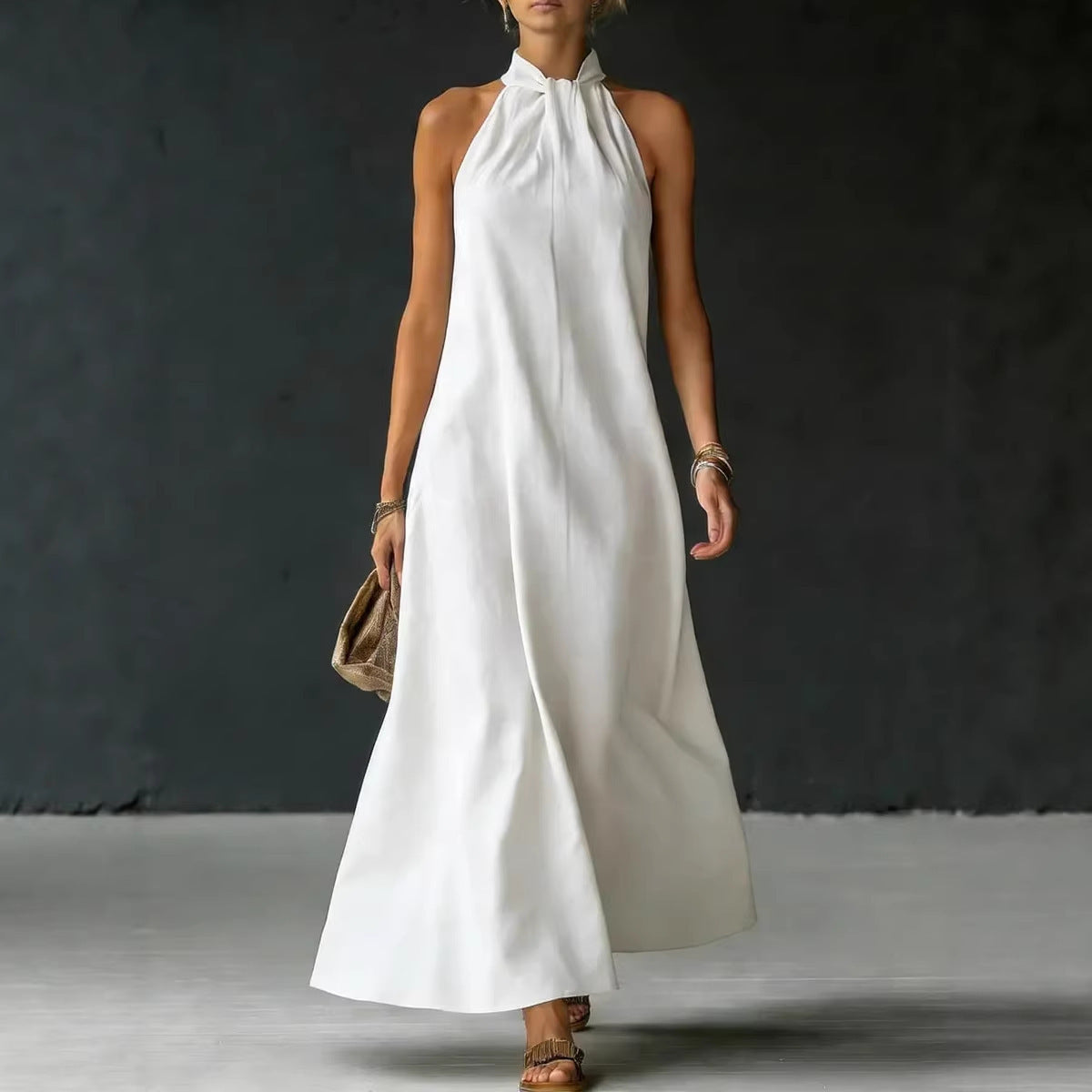 Spring Summer Women's Off-Shoulder Sleeveless Cross Front Dress