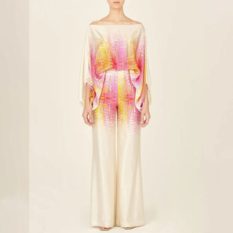 Casual Minimalist Printed Top and Pants Outfit
