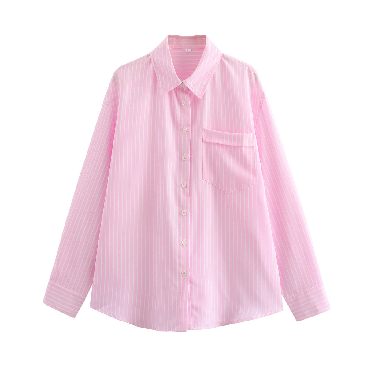 Collar loose casual striped long sleeved shirt contrasting color top for women