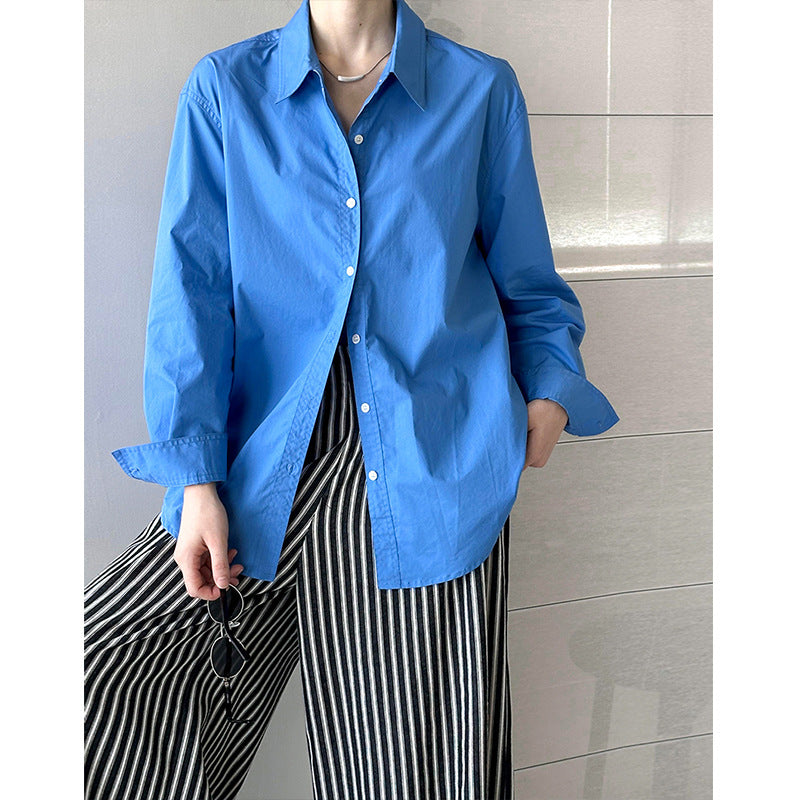 Lazy style collared loose casual Korean long sleeved shirt