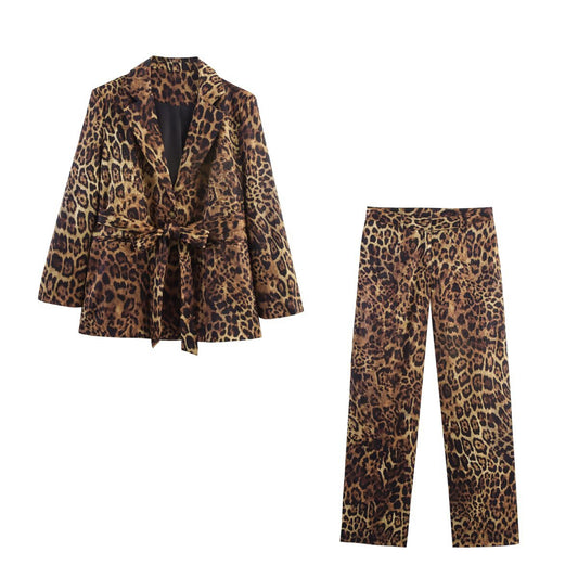 Animal print jacquard suit+pants set