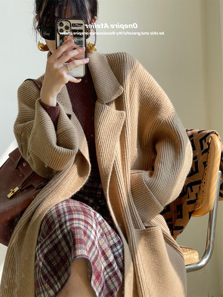 Big Lapel Loose Knitted Cardigan Sweaters For Women