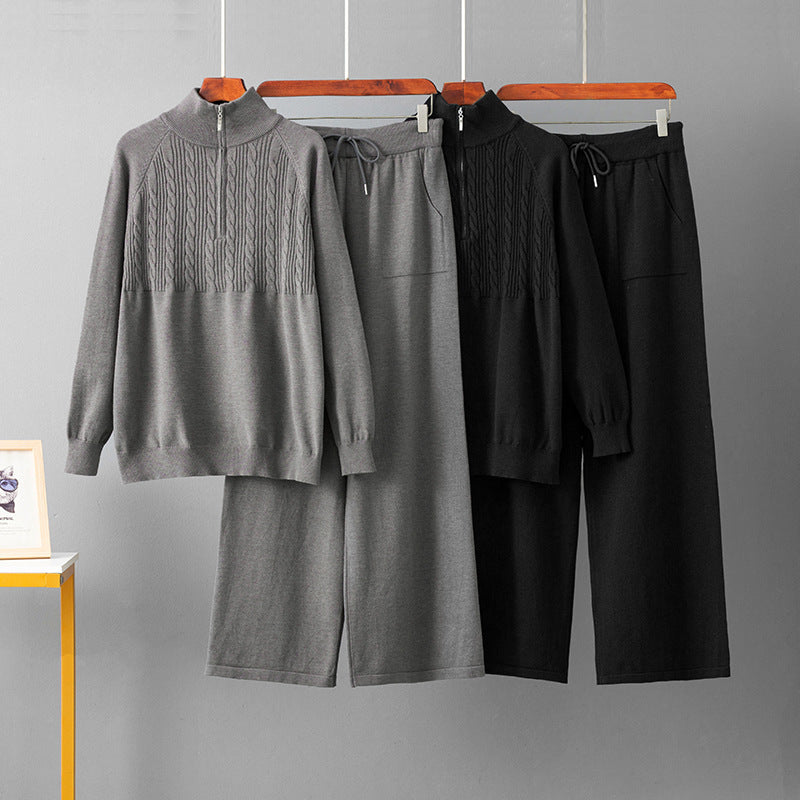 Half zip stand up collar sweater set