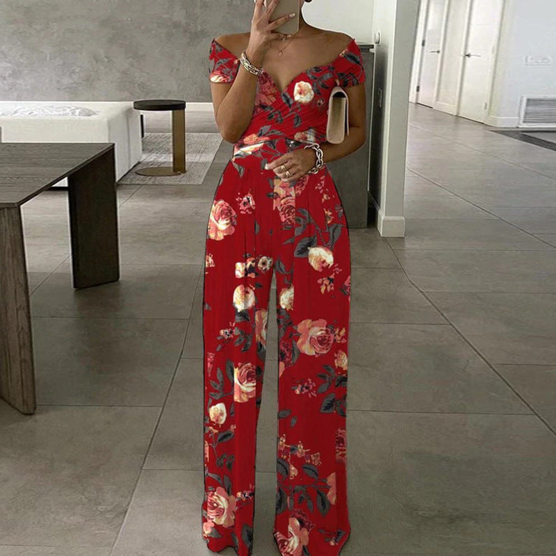 One-shoulder Printed High-waisted Jumpsuit Casual Wear
