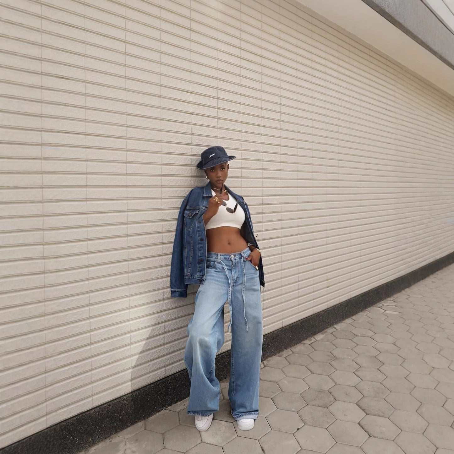 Casual Tied High-Waisted Straight-Leg Washed Denim Pants