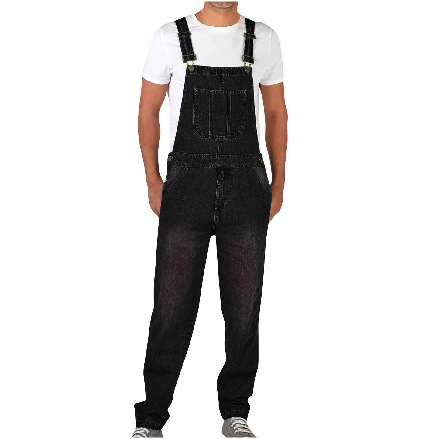 Casual Men's Denim Overalls with Adjustable Straps, Fashionable One-Piece Jeans Pants for Men