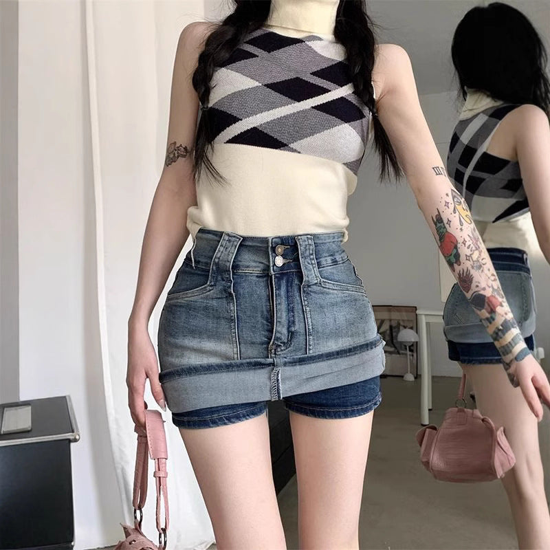 Retro Denim A-Line Midi Skirt for Women, High Waist, Short Fit, Casual Summer Style Small Frame Friendly