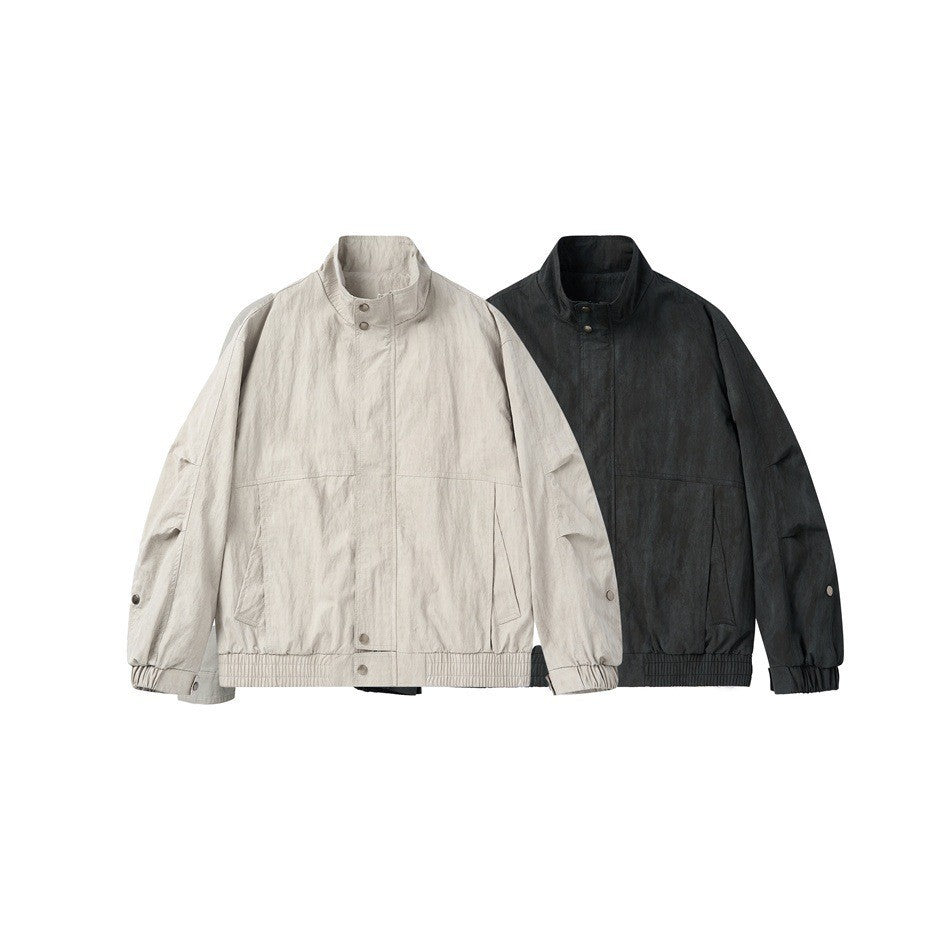 Barn Style Jacket  Stand Collar Workwear Pleated Brand Outerwear