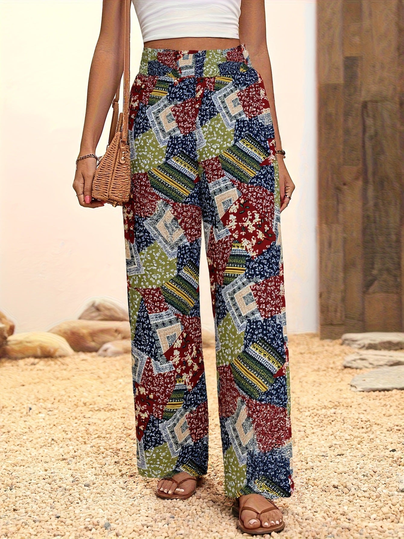 Floral high waisted wide leg pants