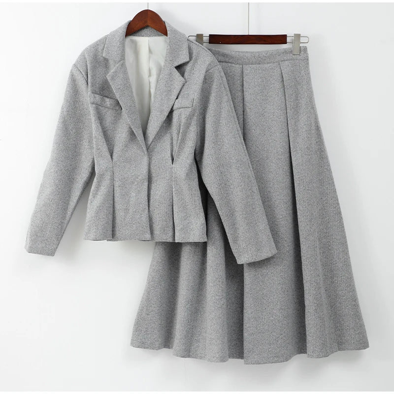 Women's waist cinching small suit A length half skirt two-piece set
