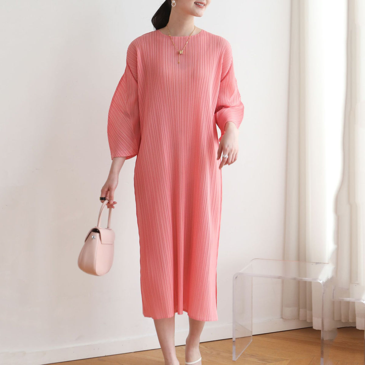 High-End Pleated Loose Casual Dress with Premium Quality, Large Size, Spring Fashion Style