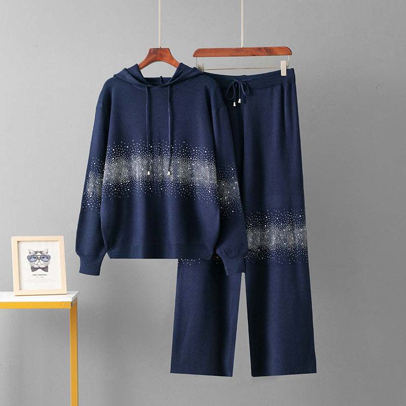 Loose hooded sweatshirt wide leg pants two-piece set