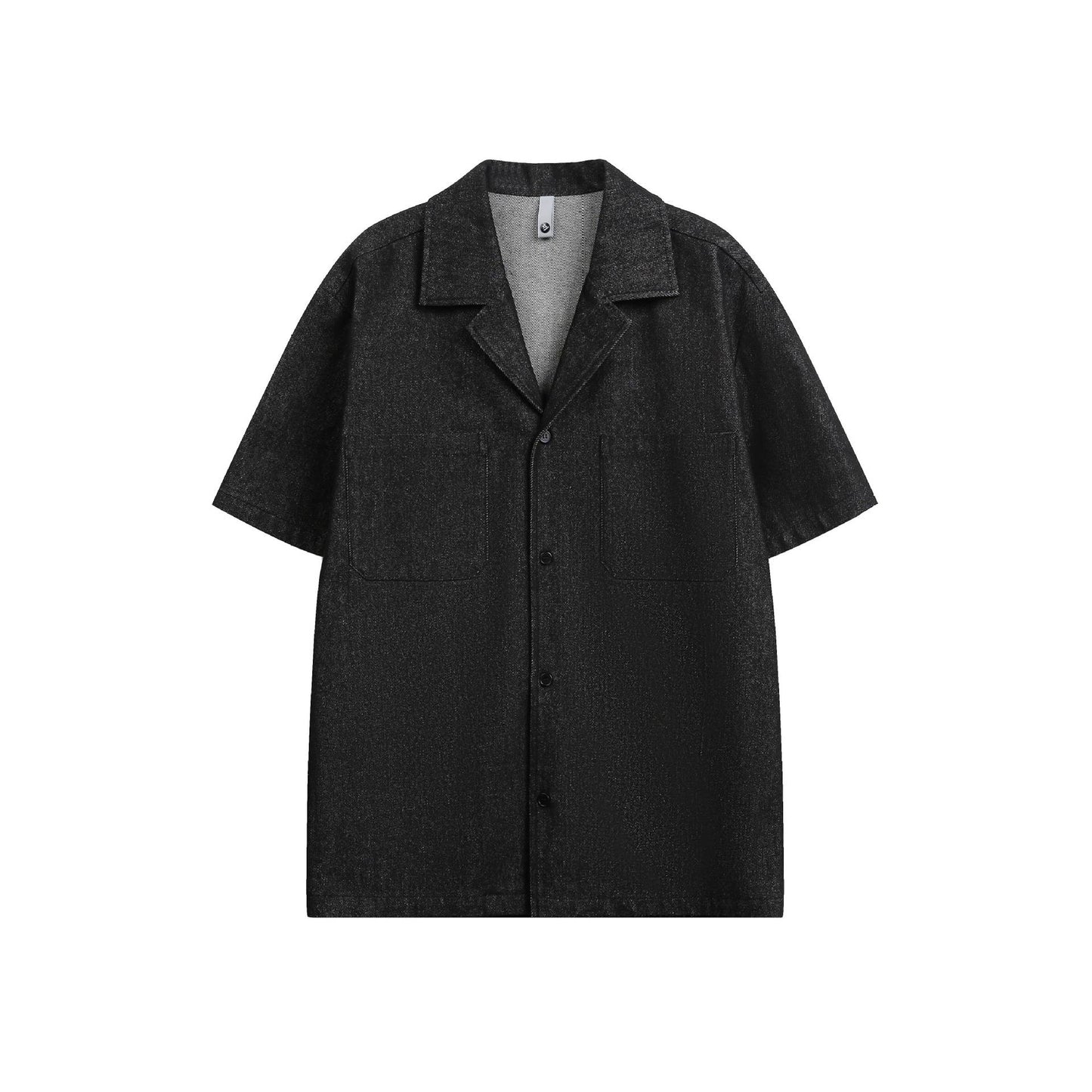 Cuban Collar Denim Short Sleeve Shirt  Casual Loose Fit