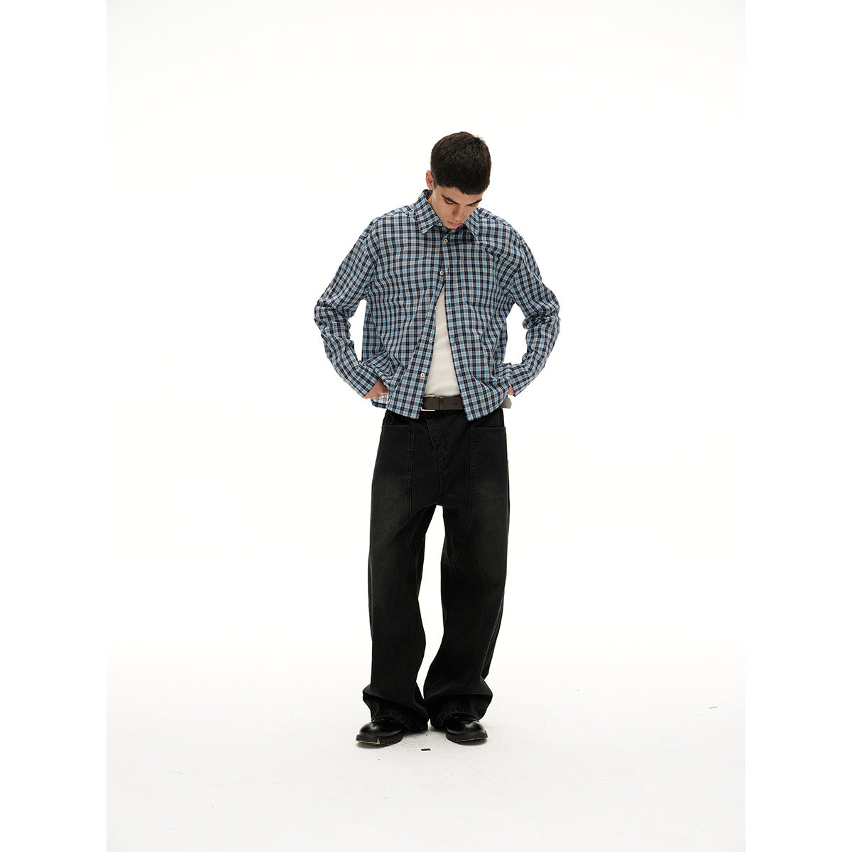 Checkered shirt men's long sleeved shirt