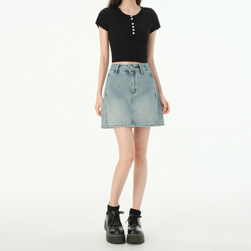 Light Color Denim Skirt Women  High Waist Anti-peeking Slim A-line Pencil Skirt
