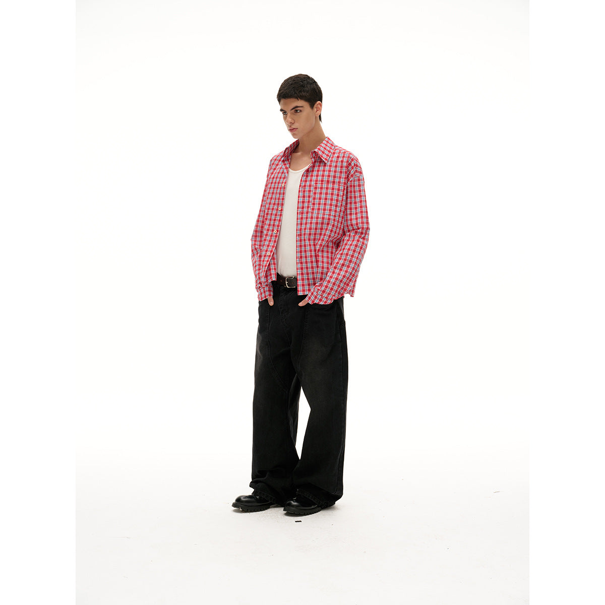 Checkered shirt men's long sleeved shirt