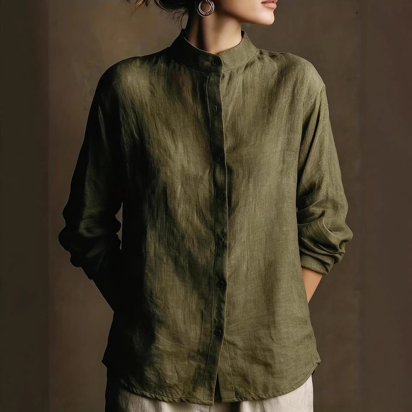 Collar loose long sleeved shirt