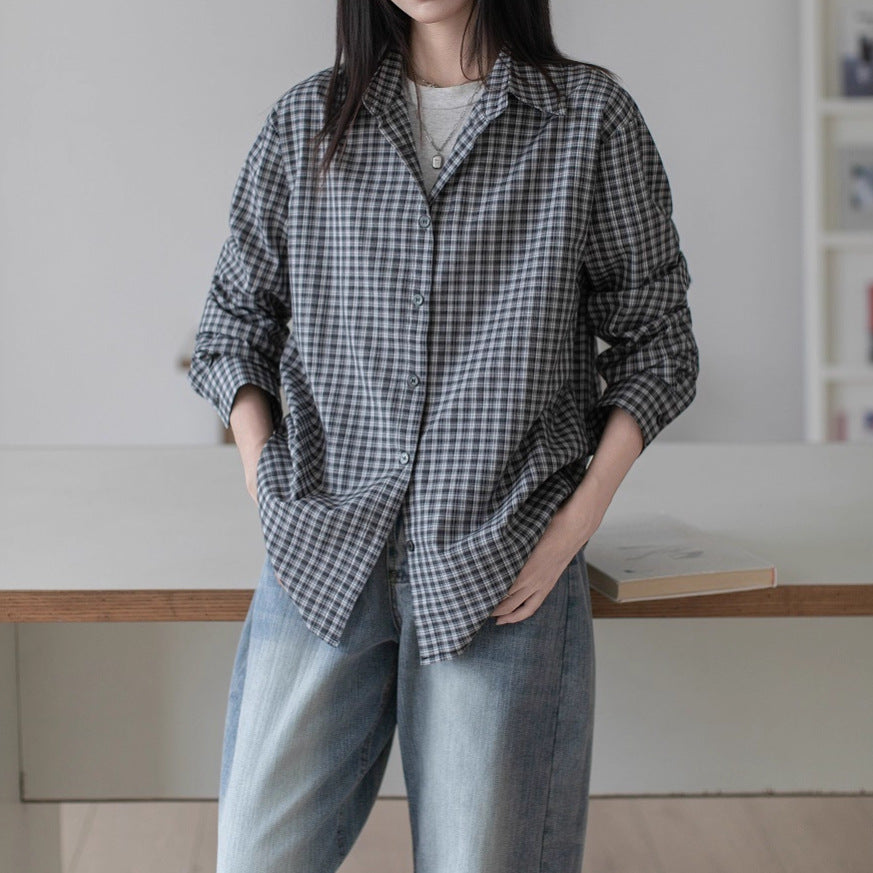 Long Sleeve Plaid Shirt Jacket for Women Casual Blouse, Loose Fit Top