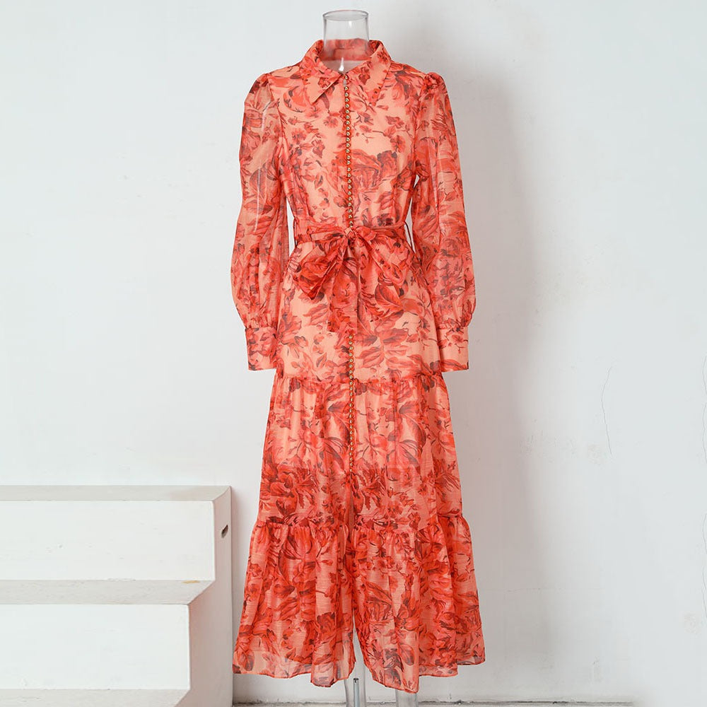 High quality printed single row multi button skirt