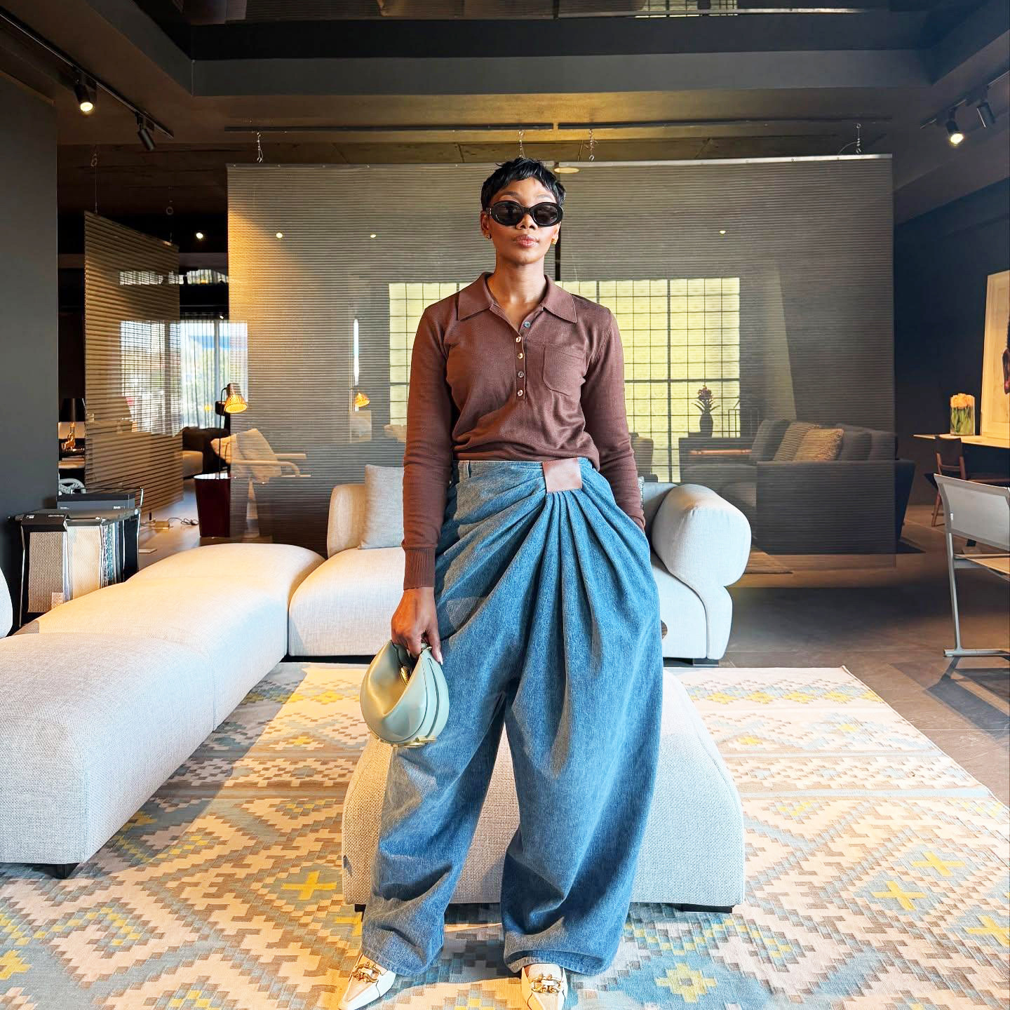 Asymmetric PU High-Waisted Flowing Wide-Leg Jeans Street Style Pants