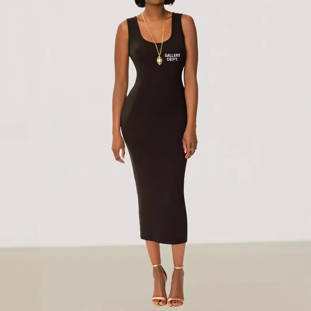 Elegant Simple Solid Color Sleeveless U-Neck Bodycon Dress for Women