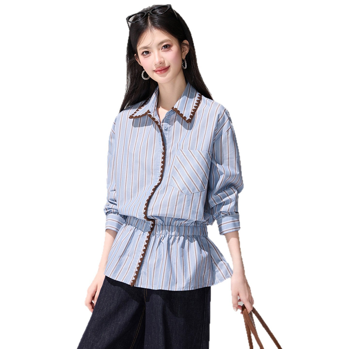 Design Stripe Shirt for Women Fashionable and Elegant, Lightweight Luxury Casual Blouse