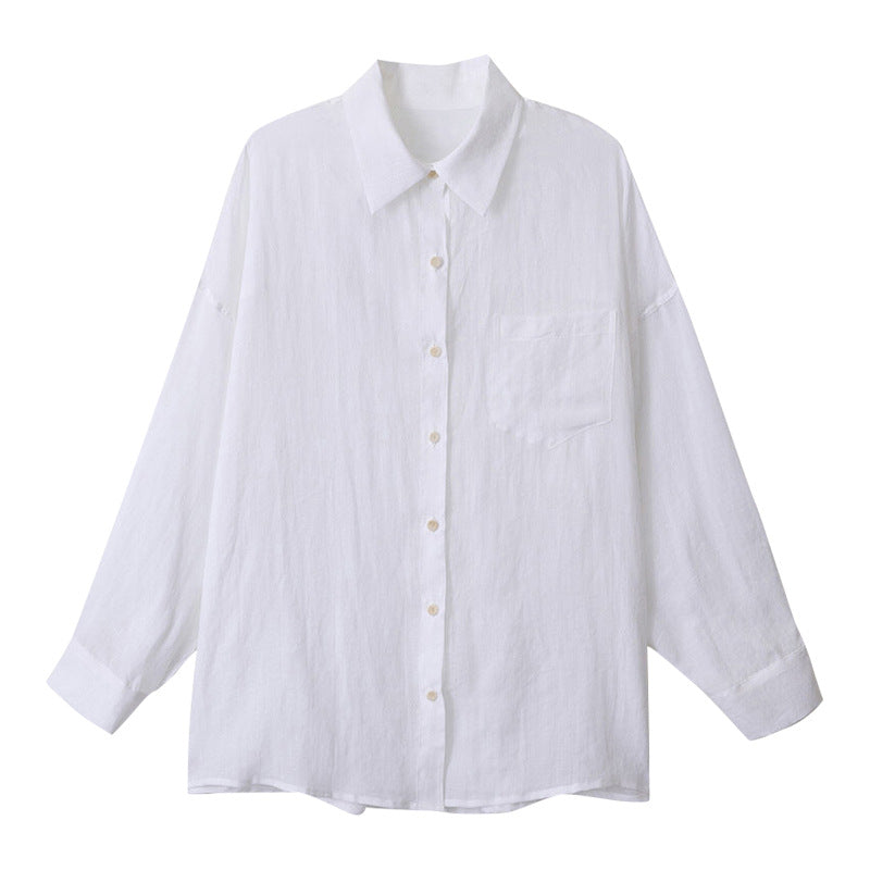Pure Ramie Blouse High-end Women's French Sunscreen Loose Cardigan Turn-down Collar Long-sleeved Thin Shirt