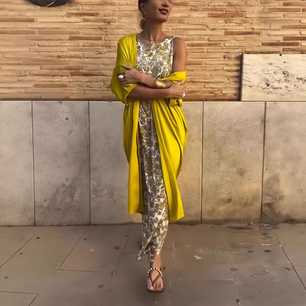 Elegant Loose Fit Cardigan Dress Set for Women