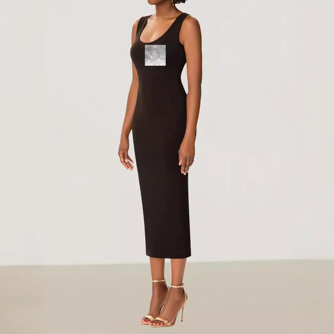Elegant Solid Color Sleeveless U-Neck Bodycon Dress for Women
