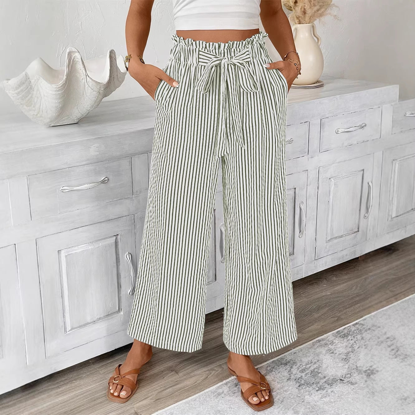 Straight Leg Pants for Women Stripe Pattern, Casual ElegantWomen's Bottoms