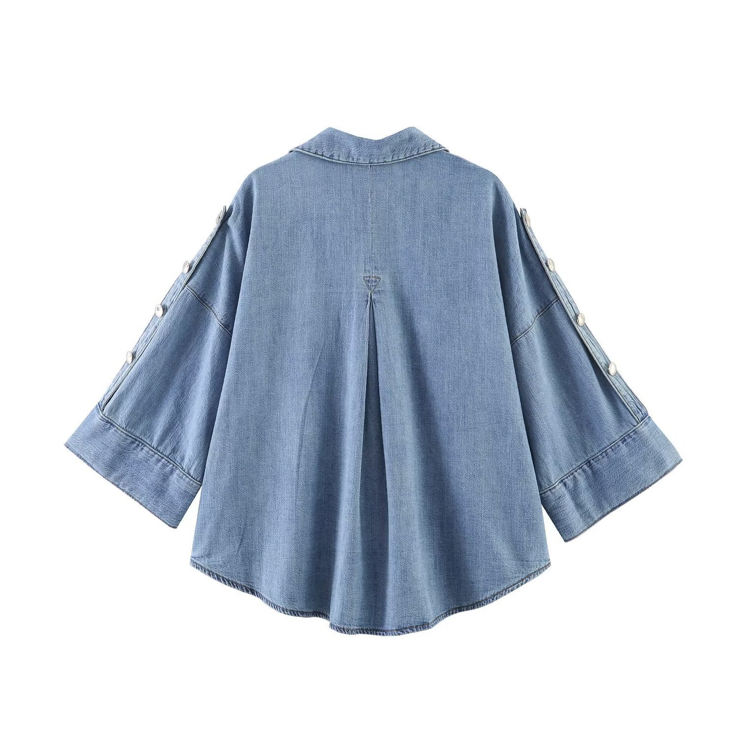 Loose collar wide sleeved denim shirt