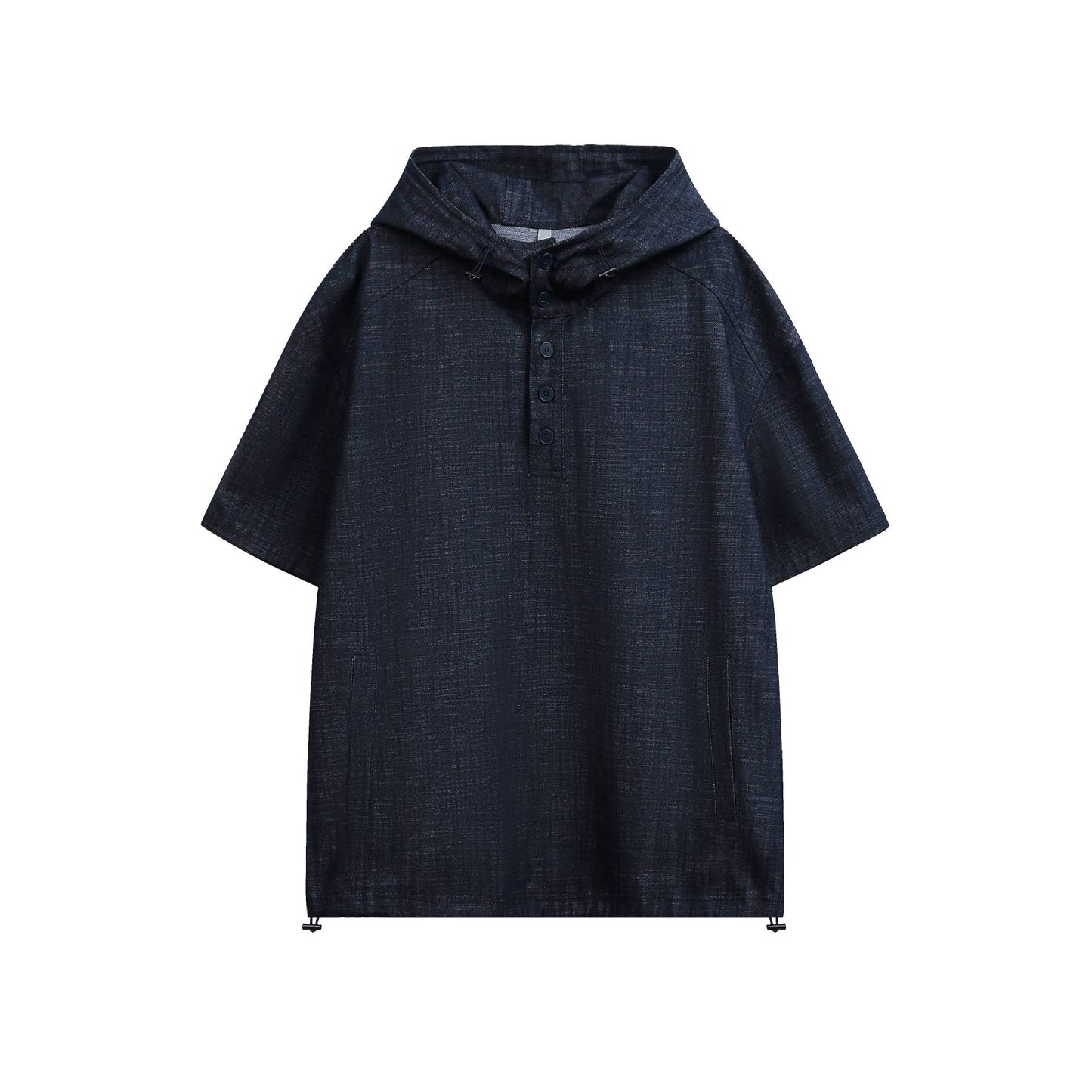 Denim-Style Hooded Short Sleeve Oversized Men's Shirt