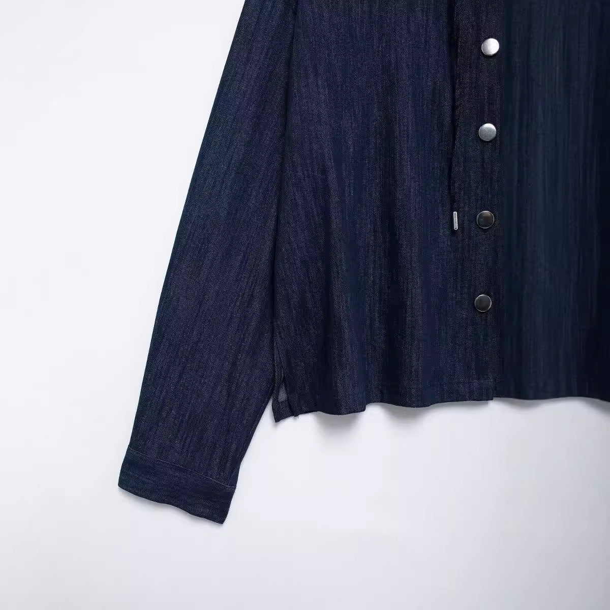 Casual Chic Women Denim Suit Solid Button Hooded Blouse Drawstring Straight Pants New Fashion Suits