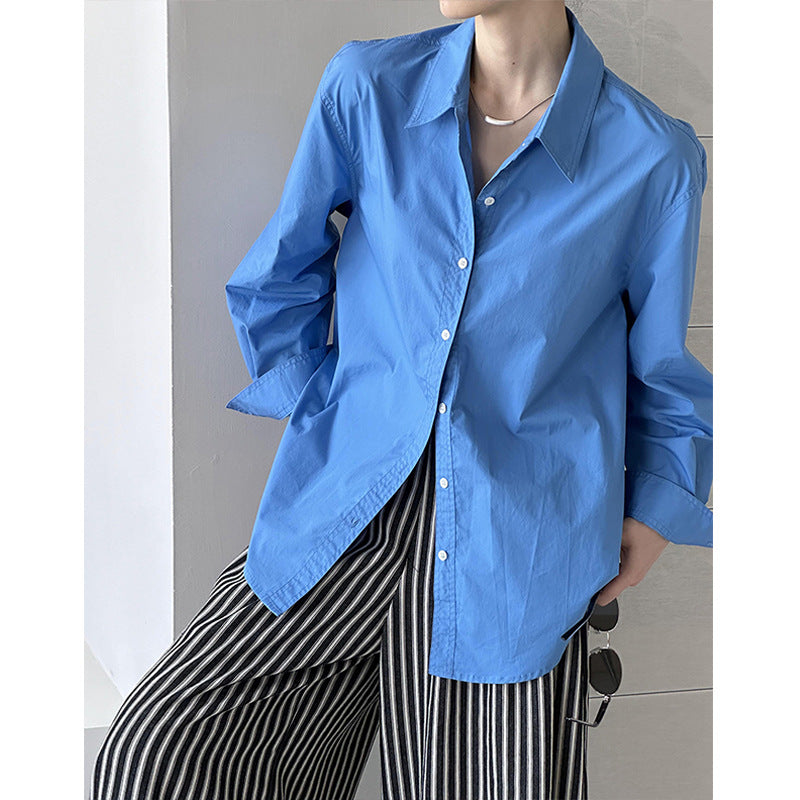 Lazy style collared loose casual Korean long sleeved shirt