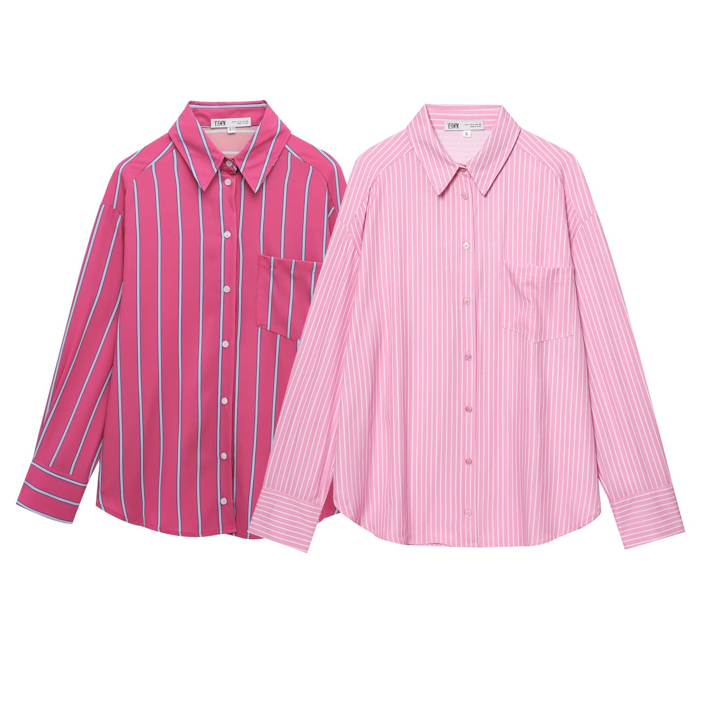 Women's collar long sleeved striped shirt top