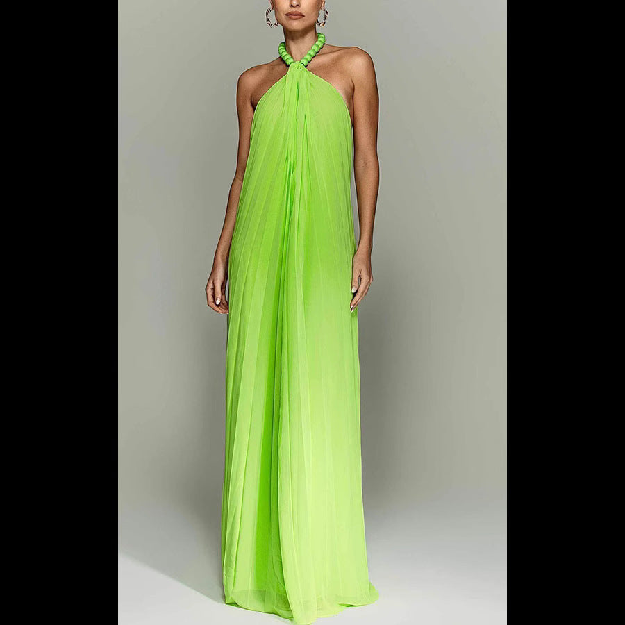 Elegant Chiffon Pleated Halter Dress INS Casual Loose Vacation Dress