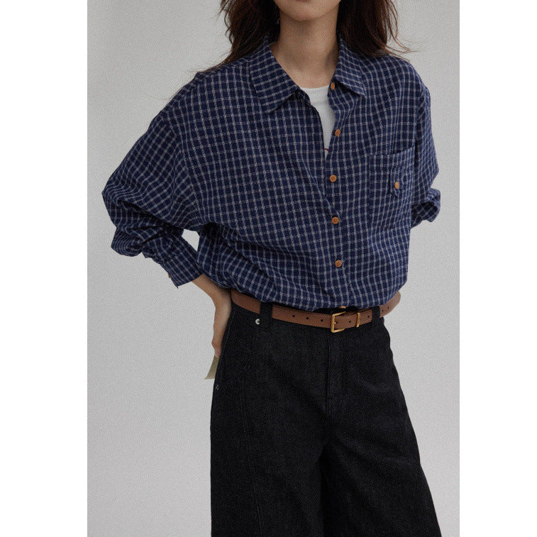 Checkered Shirt Women Spring Summer New Casual Loose Versatile High-end Checkered Blouse