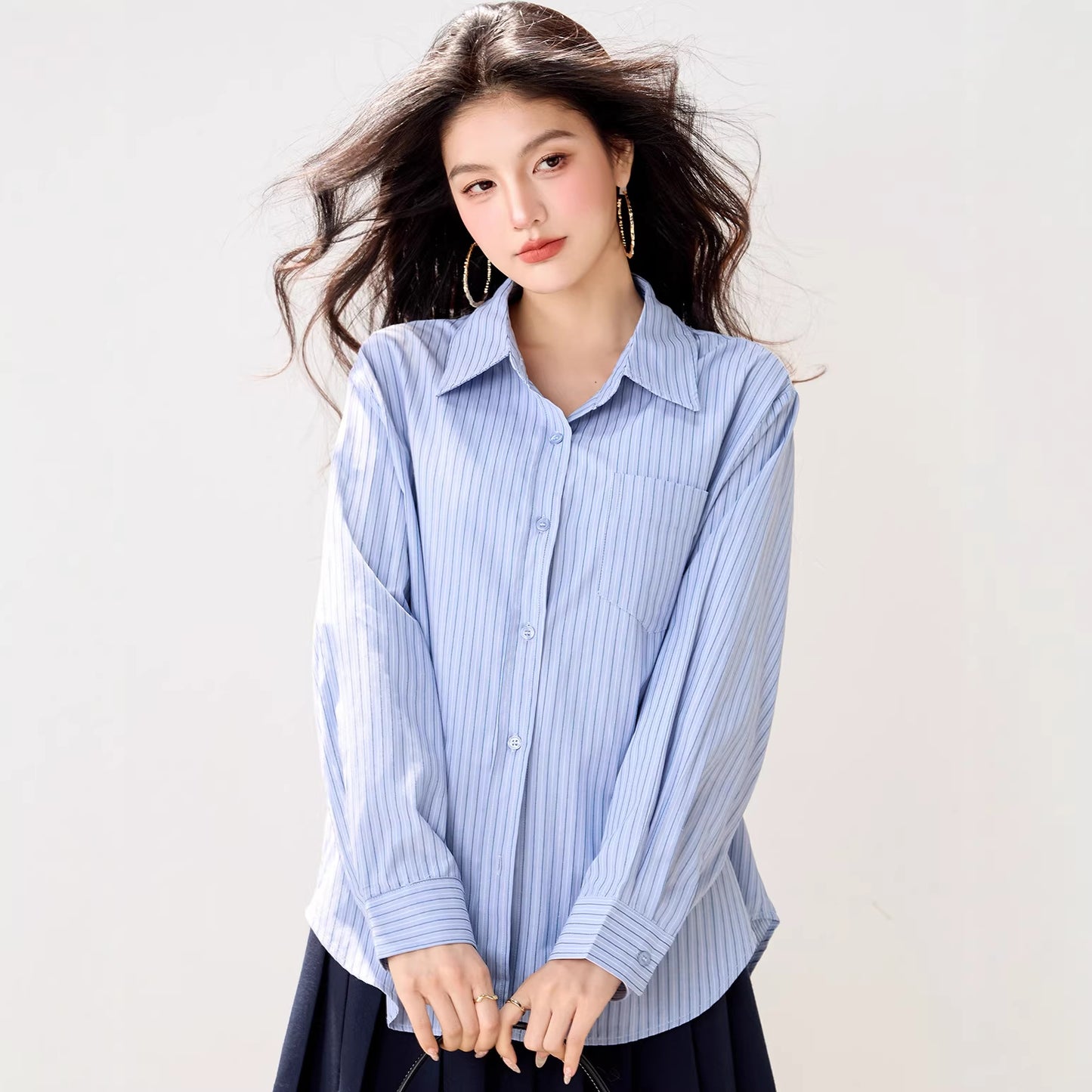 Elegant Stripe Shirt for Women, Long SleeveFashionable and Versatile Charming and Sophisticated Blouse
