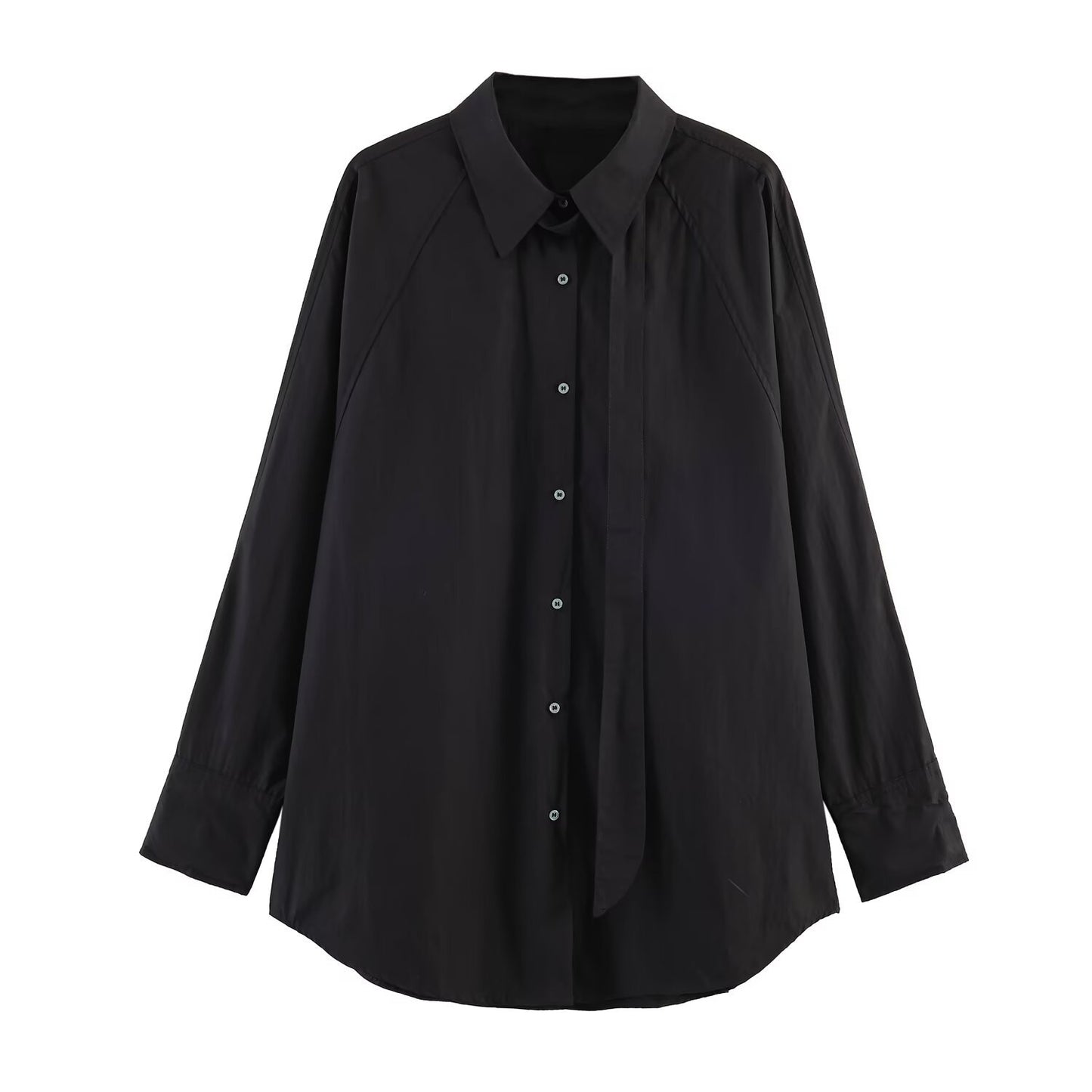 Long sleeved shirt with ribbon loose collar shirt