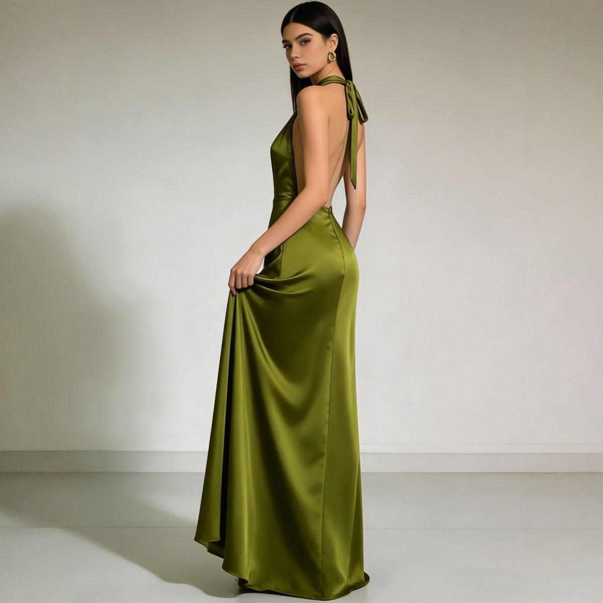 Solid color Strapless  Backless  Satin Evening dress Long dress