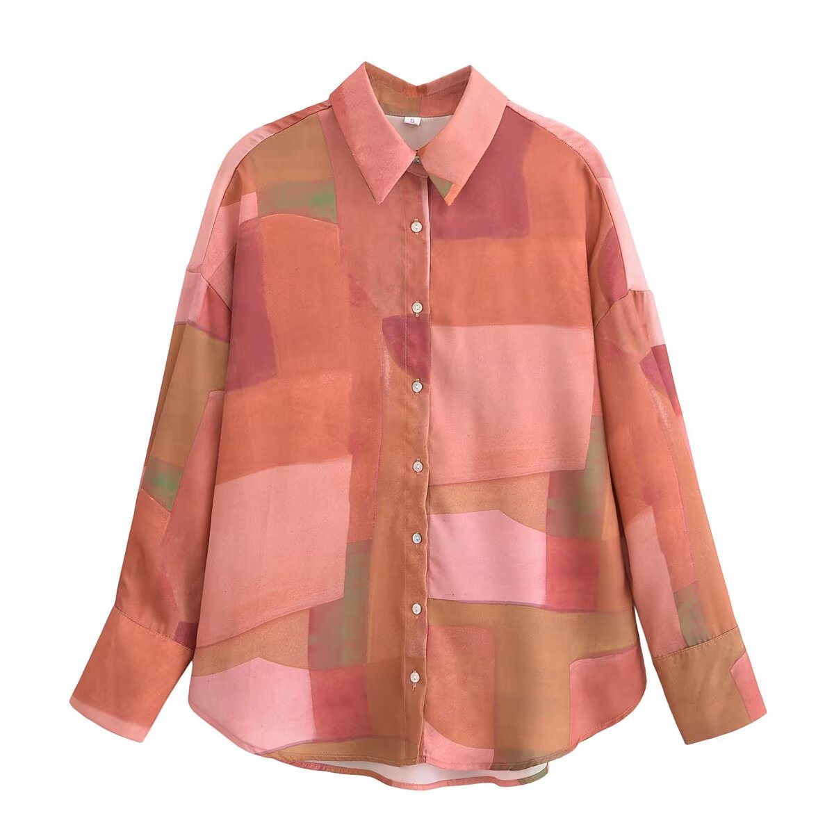 Collar long sleeved single breasted geometric pattern single breasted shirt for women