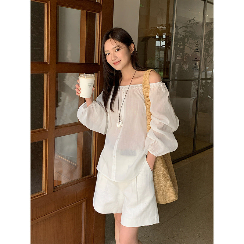 Linen Cotton Ruffle Design Sense Blouse Spring Lightweight Shirt