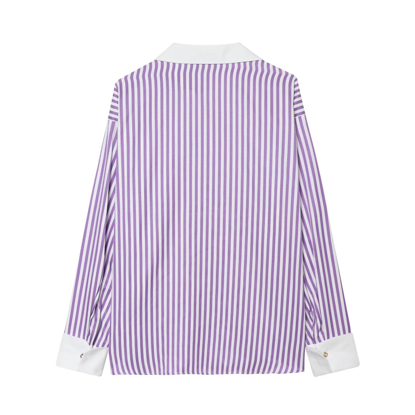 Long sleeved lapel casual striped poplin shirt