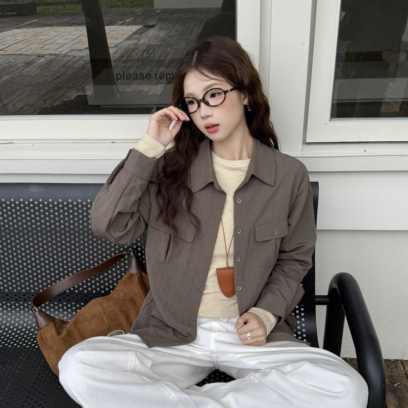 Casual Green Utility Shirt Jacket Long Sleeve Blouse for Women