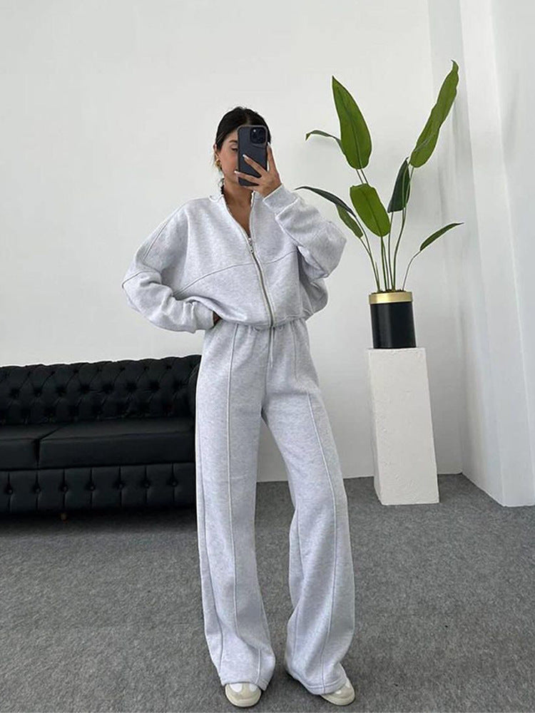 Casual Set for Women, Open Front Sweatshirt Long Sleeve Jacket and Pants Two-Piece Outfit
