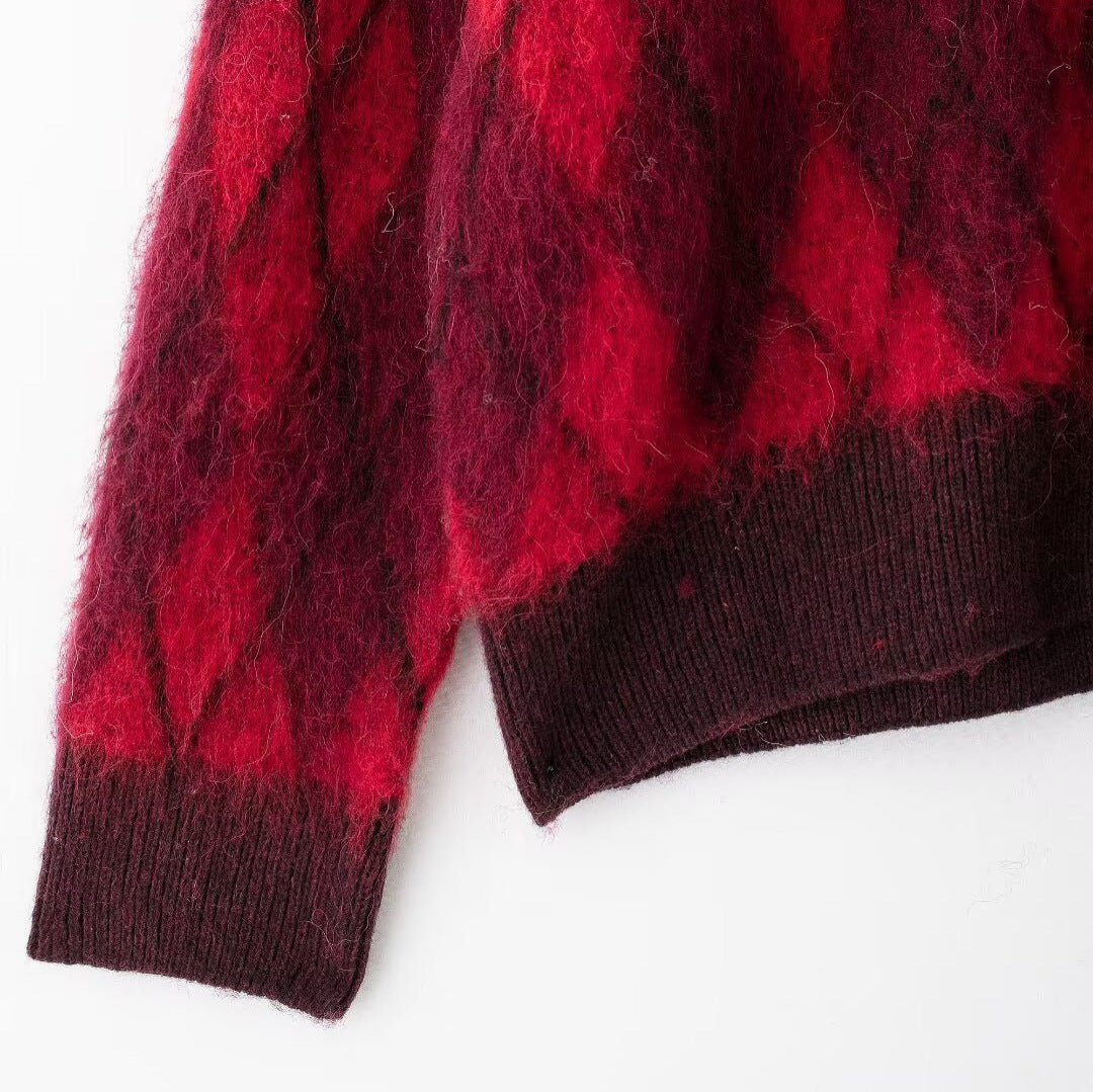 European and American style women's clothing new French fashion simple and versatile diamond pattern knitted sweater