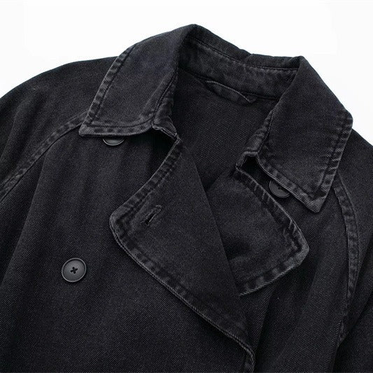 Long-sleeved Double-breasted Pockets Women's Loose Coat Long Coat Winter Belted Women's Casual Denim Windbreaker