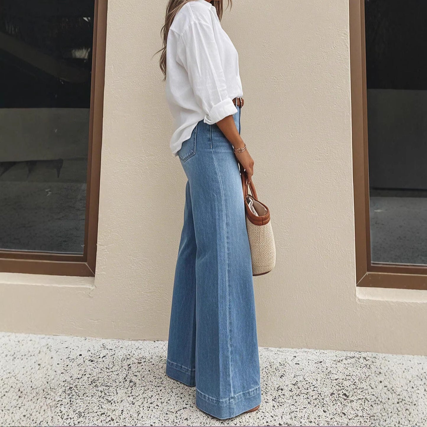 Vintage Washed Wide-Leg Jeans Women's Loose Slimming High-Waisted Denim Pants