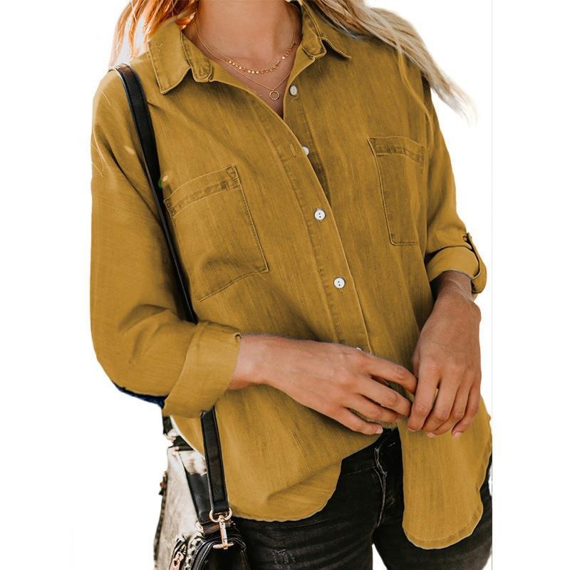 Denim shirt loose double pocket long sleeved casual coat shirt