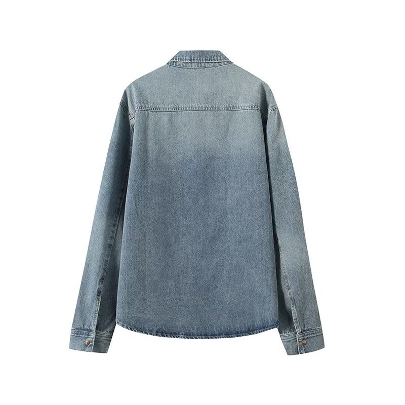 Retro casual street denim long sleeved shirt